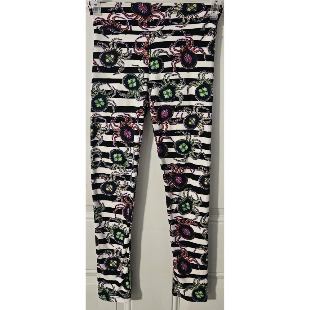 LuLaRoe One Size Halloween Spider Stripe Leggings Black White Orange Purple OS
